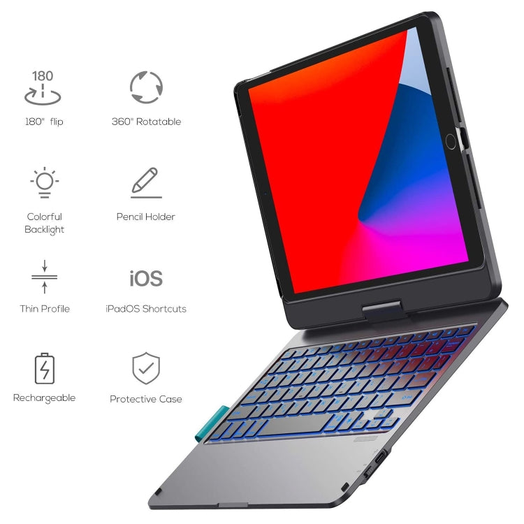 WIWU Waltz Bunte, hintergrundbeleuchtete, drehbare Bluetooth-Tastatur-Lederhülle mit Ständer, Stiftschlitz und Touchpad