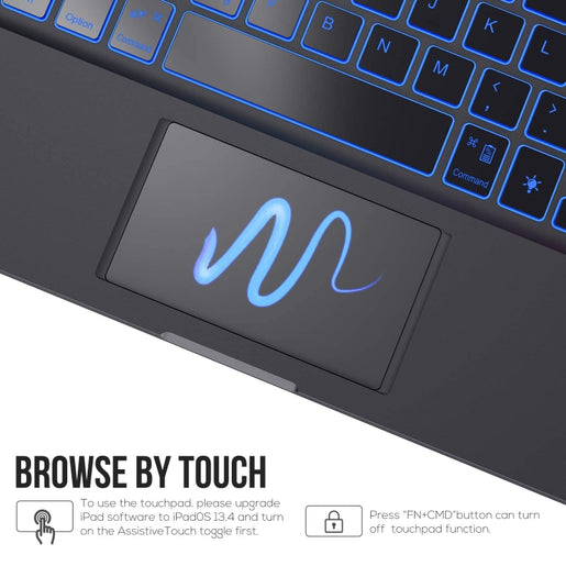 WIWU Waltz Bunte, hintergrundbeleuchtete, drehbare Bluetooth-Tastatur-Lederhülle mit Ständer, Stiftschlitz und Touchpad