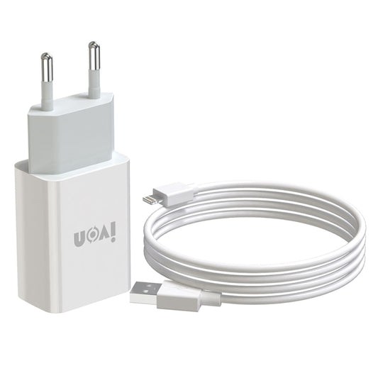 IVON AD-33 2-in-1 2,1 A Einzel-USB-Port-Reiseladegerät + 1 m USB-auf-8-Pin-Datenkabel-Set,