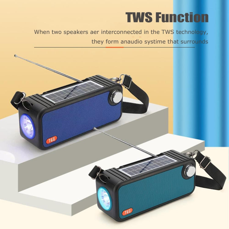 T&G TG637 Tragbarer, solarbetriebener, kabelloser Bluetooth-Lautsprecher für den Außenbereich mit FM/Taschenlampe/TF-Kartensteckplatz