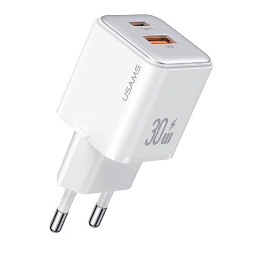 USAMS US-CC189 PD 30 W USB+USB-C/Typ-C Dual-Port-Galvanik-Ladegerät, EU-Stecker