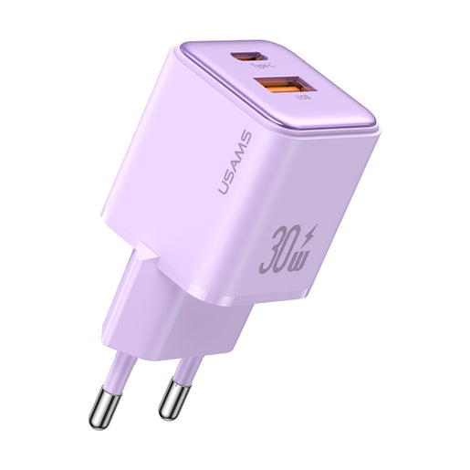 USAMS US-CC189 PD 30 W USB+USB-C/Typ-C Dual-Port-Galvanik-Ladegerät, EU-Stecker