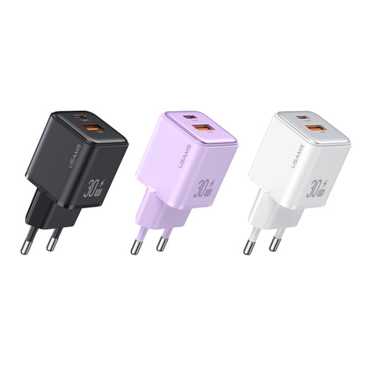 USAMS US-CC189 PD 30 W USB+USB-C/Typ-C Dual-Port-Galvanik-Ladegerät, EU-Stecker