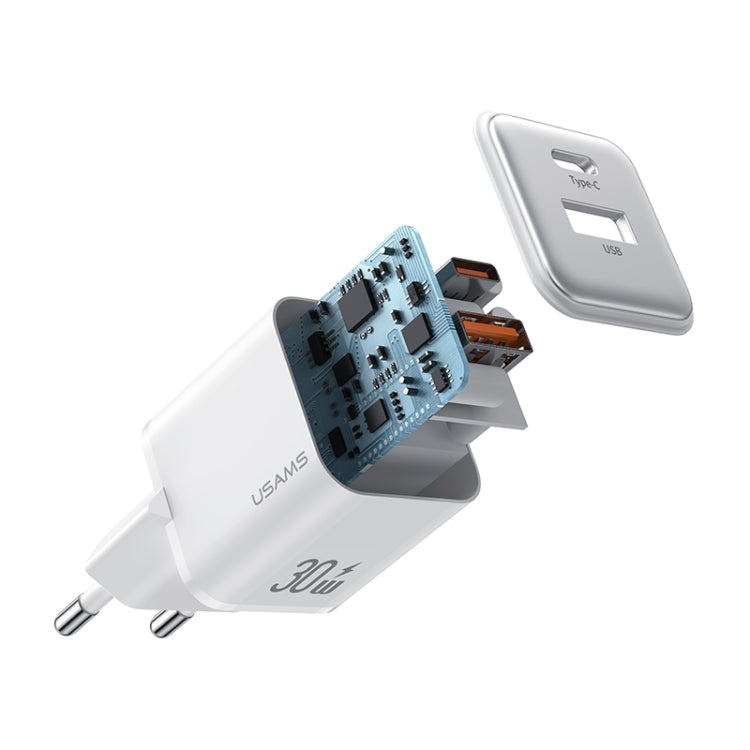 USAMS US-CC189 PD 30 W USB+USB-C/Typ-C Dual-Port-Galvanik-Ladegerät, EU-Stecker