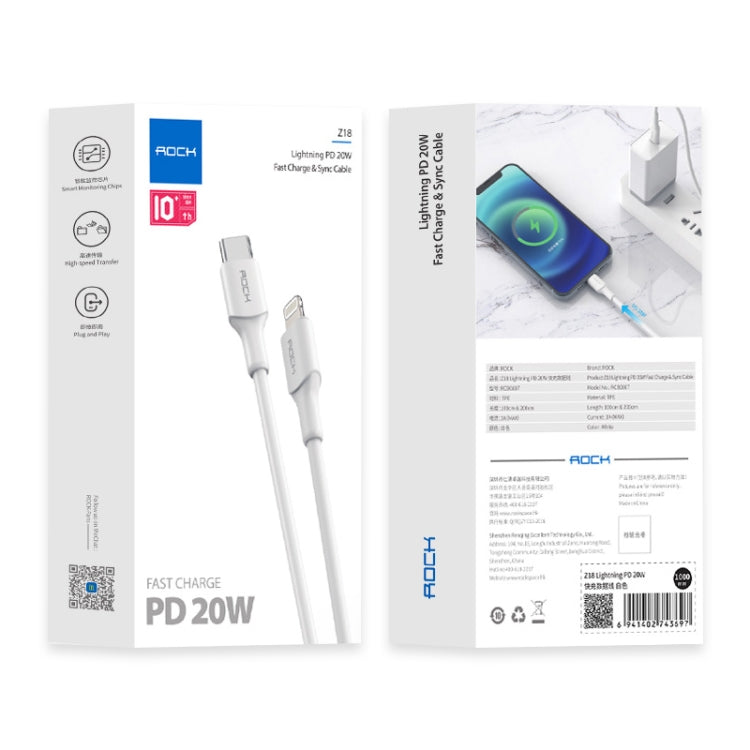 ROCK Z18 20W 3A PD USB-C / Typ-C auf 8-Pin-Schnittstelle TPE-Schnellladedatenkabel, Kabellänge: 2m