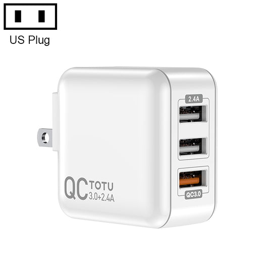 TOTUDESIGN CACQ-08 Sharp Series QC 3.0 + 2,4 A Drei-USB-Reiseladegerät-Netzteil, US-Stecker