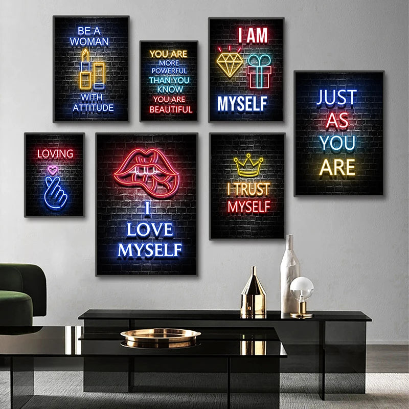 Moderne Neon Slogan Poster Motivation Wand Kunst Drucke Inspirational Erfolg Leinwand Malerei für Schlafzimmer Haus Dekorative Bild