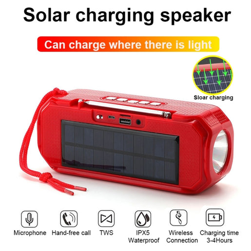 T&G TG280 Solarbetriebene, aufladbare Bluetooth-Lautsprecher mit Taschenlampe, unterstützt TF-Karte/FM/3,5 mm AUX/U-Disk/Freisprechanruf