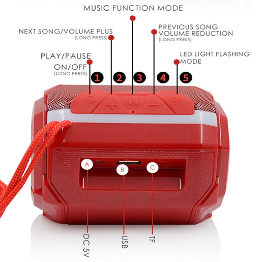 T&G TG162 LED-Stereo-tragbarer Bluetooth-Lautsprecher, Mini-Wireless-Lautsprecher-Subwoofer